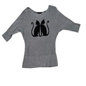 Gray Cat Print Women's Top